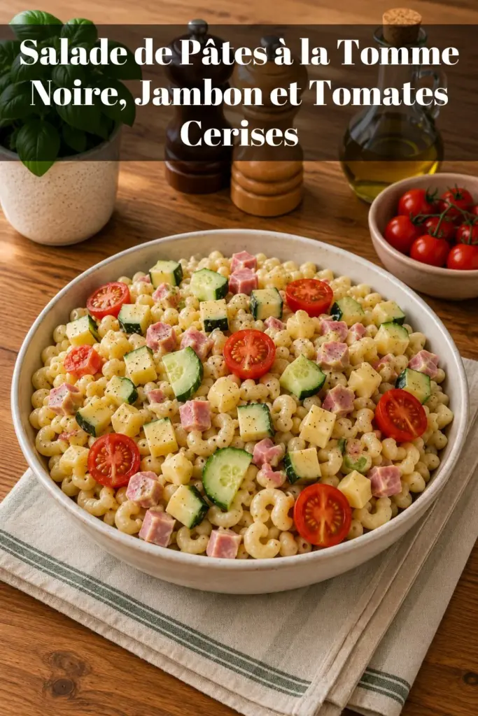 Salade de Pâtes à la Tomme Noire, Jambon et Tomates Cerises