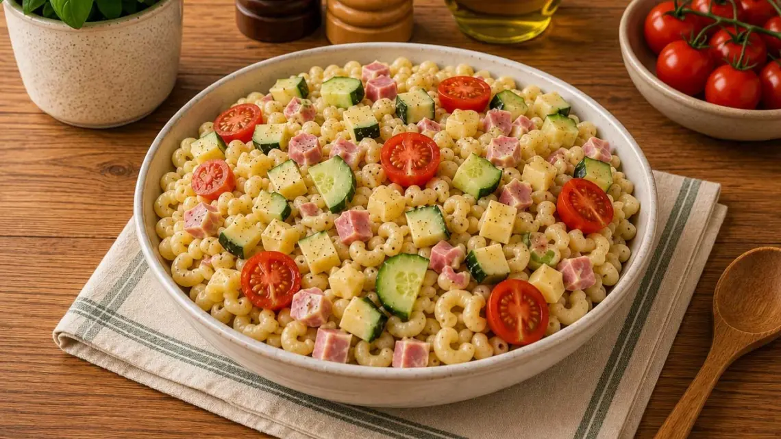Salade de Pâtes à la Tomme Noire, Jambon et Tomates Cerises