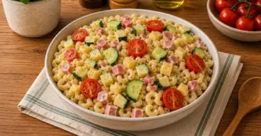 Salade de Pâtes à la Tomme Noire, Jambon et Tomates Cerises