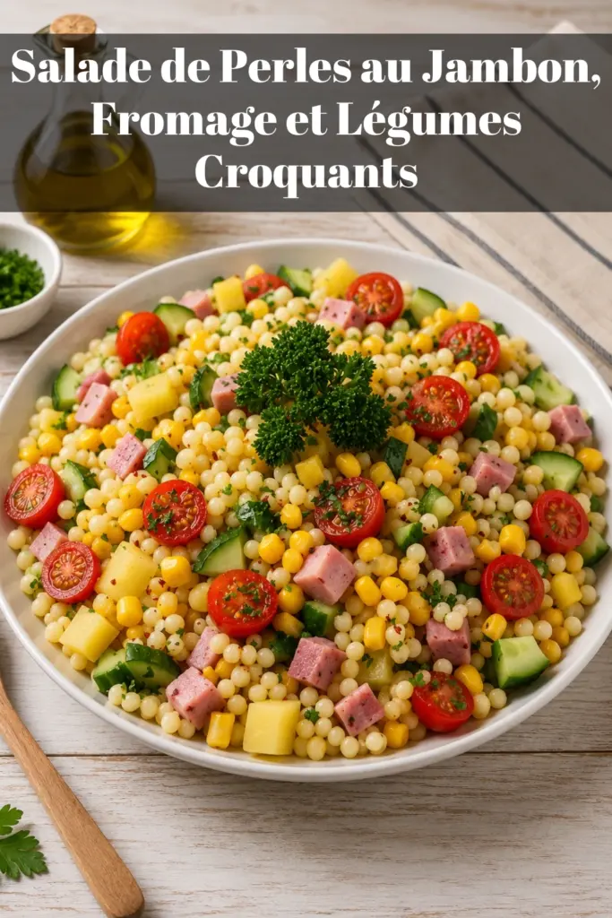 Salade de Perles au Jambon, Fromage et Légumes Croquants : Recette Fraîche et Facile