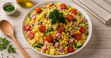 Salade de Perles au Jambon, Fromage et Légumes Croquants : Recette Fraîche et Facile