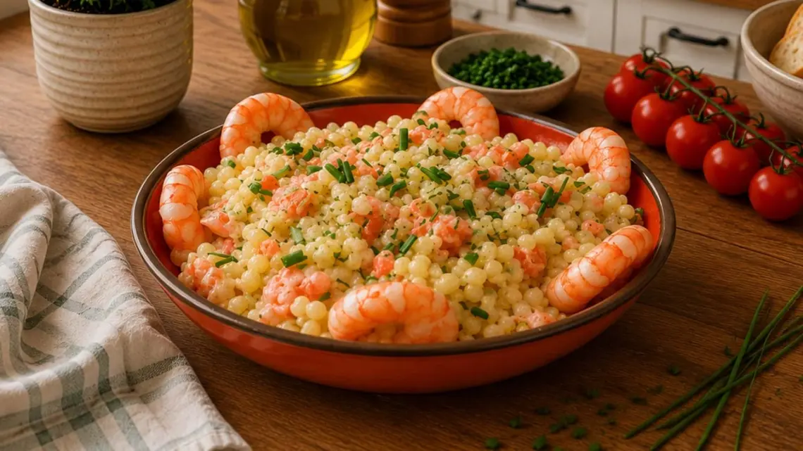Salade de Perles aux Fruits de Mer : Saumon Fumé, Crevettes et Œufs de Truite