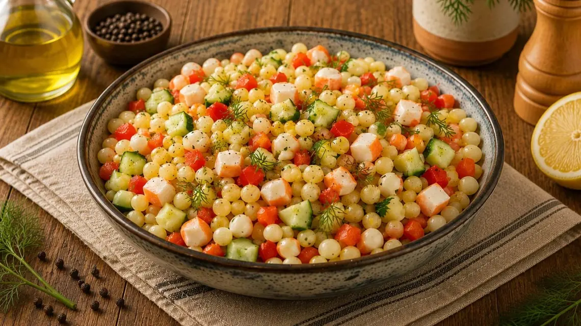 Salade de pâtes perles au surimi : la recette fraîche et facile