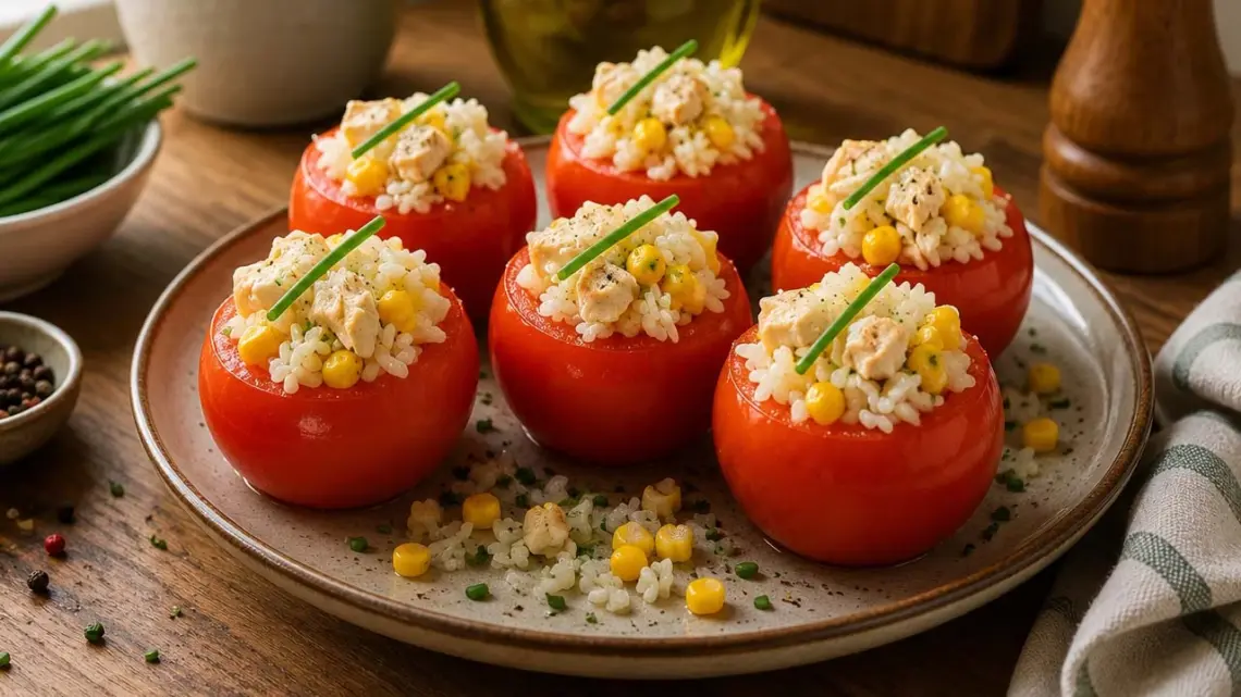 Tomates Farcies à la Salade de Riz : une Entrée Fraîche et Colorée