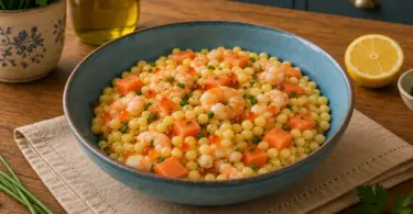 Salade de Pâtes Perles aux Crevettes et Saumon Fumé