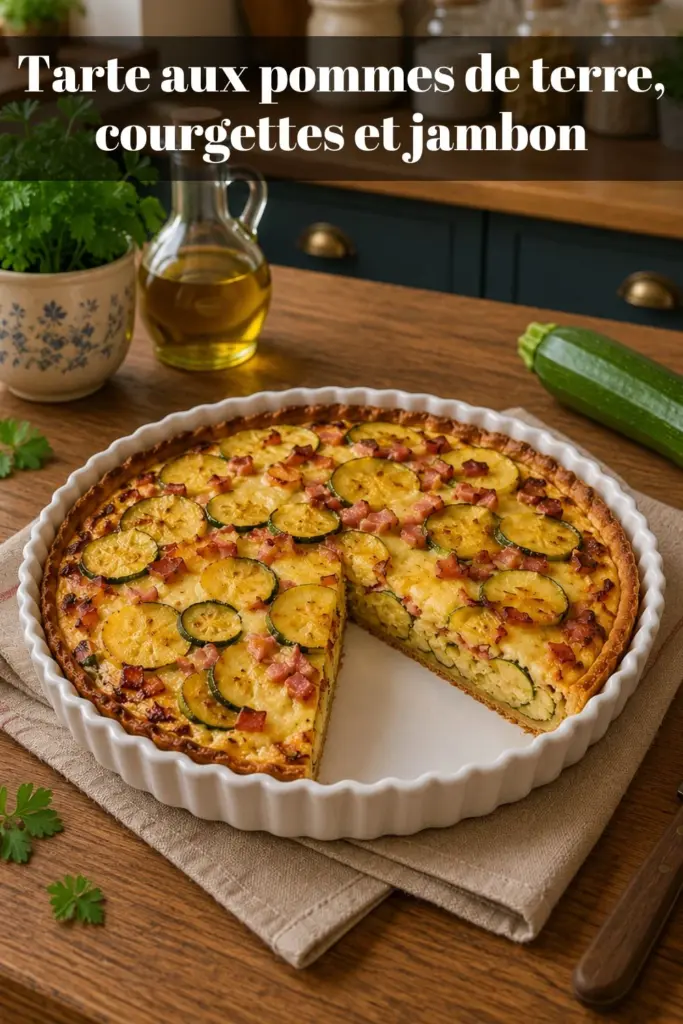 Tarte aux pommes de terre, courgettes et jambon