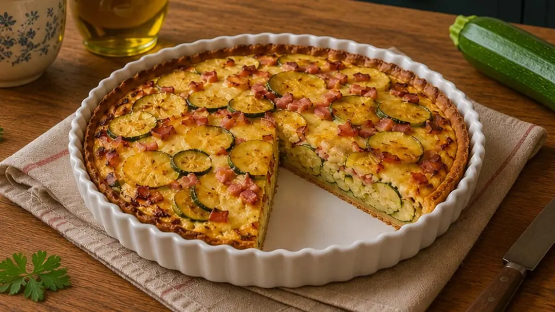 Tarte aux pommes de terre, courgettes et jambon : la recette familiale facile