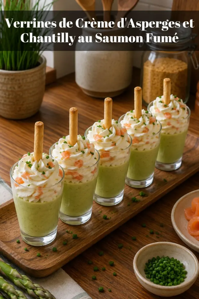 Verrines de Crème dAsperges et Chantilly au Saumon Fumé : Entrée Raffinée